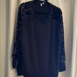Cato Sequin Sleeve Black Top